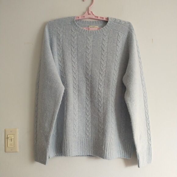 Knit For J Crew Sweater Pullover Men XL Blue 100%Wool Cable Knit Preppy Academia - Picture 1 of 7